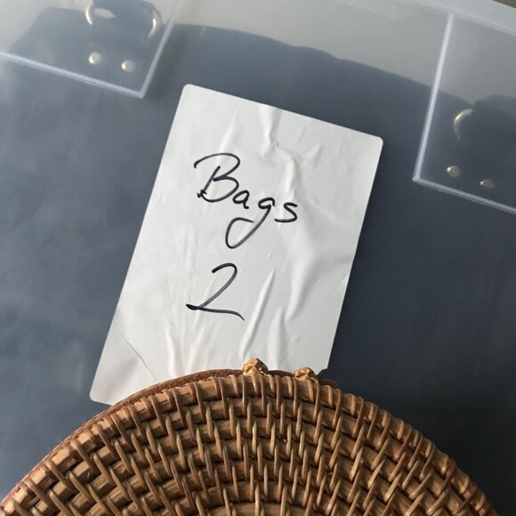 Round Wicker Crossbody Handbag With Leather Strap & Tropical Print Lining - Picture 11 of 11